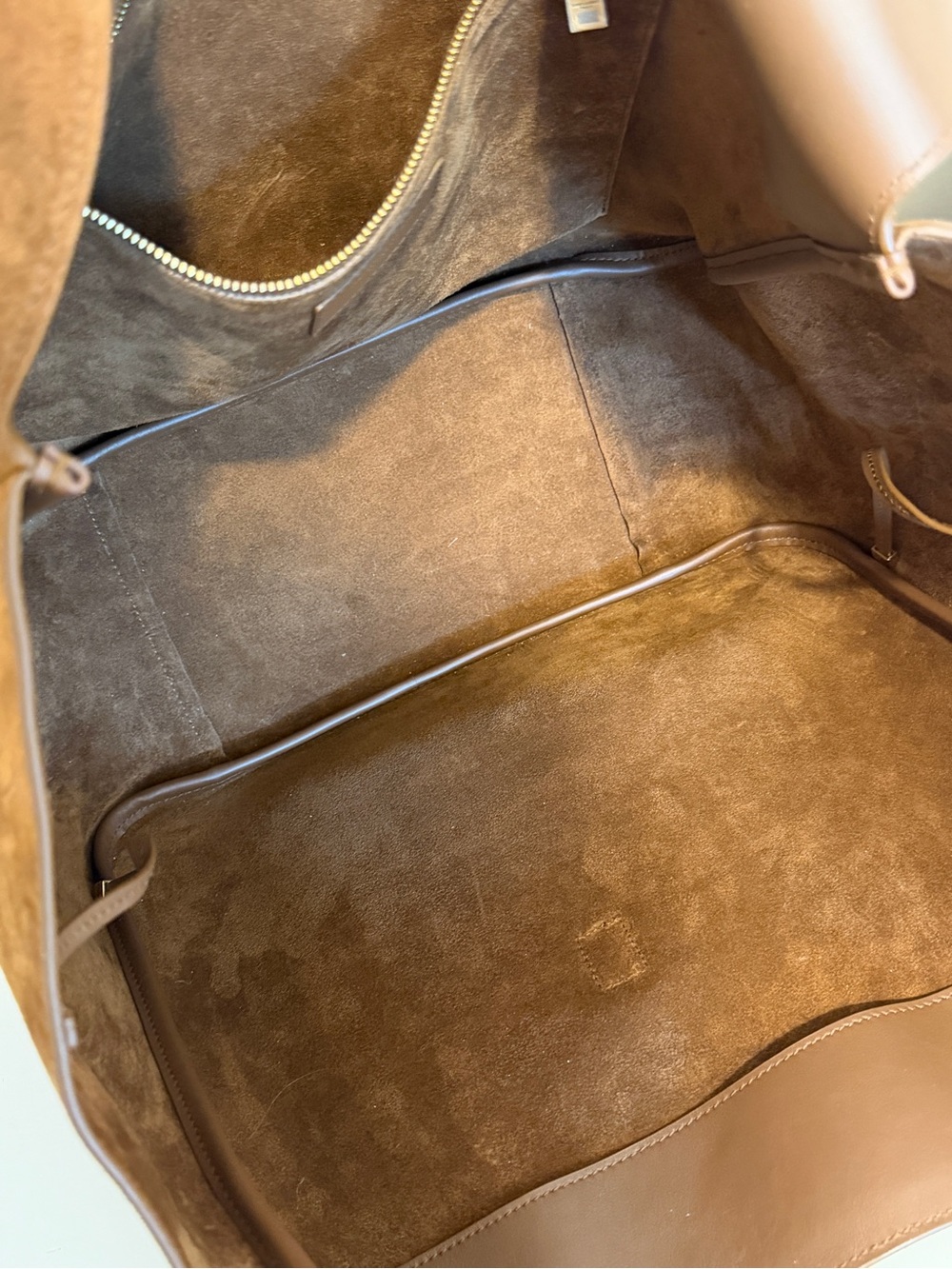 YSL Saint Laurent Le 5 a 7 Bea Tote Bag Brown Caramel Cognac Suede Leather Gold - Picture 9 of 14